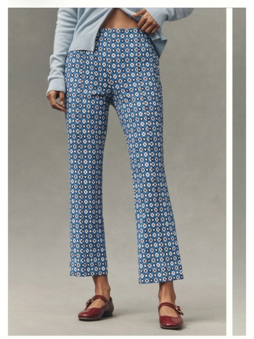 Anthropologie Maeve The Poppy Kick Flare Pull-On Pants size XS Casino Card Print